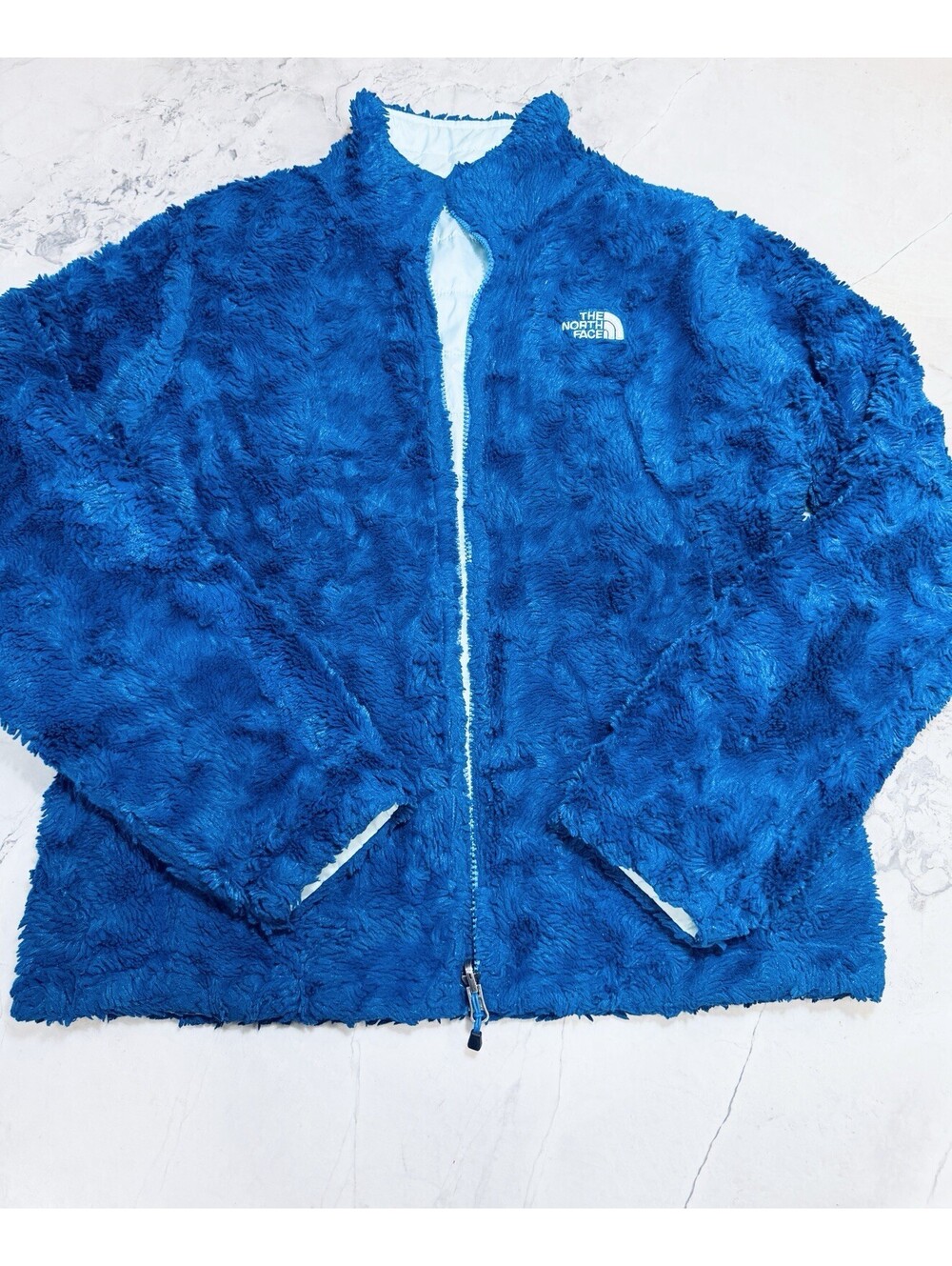 The North Face Girls XL 18 Mossbud Swirl Reversible Puffer Fleece Jacket Blue
